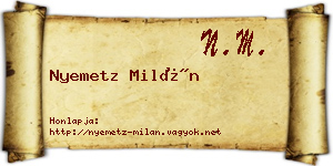 Nyemetz Milán névjegykártya